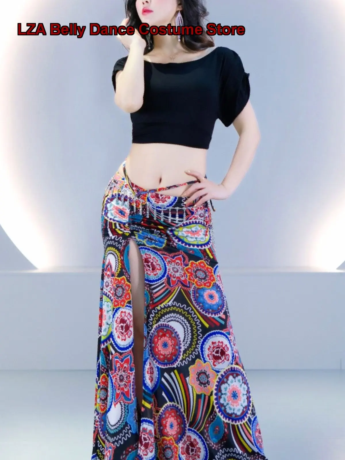 Women's 2025 Fairy-Like Floral Printed Split-Slit Dress Practice Performance Costume