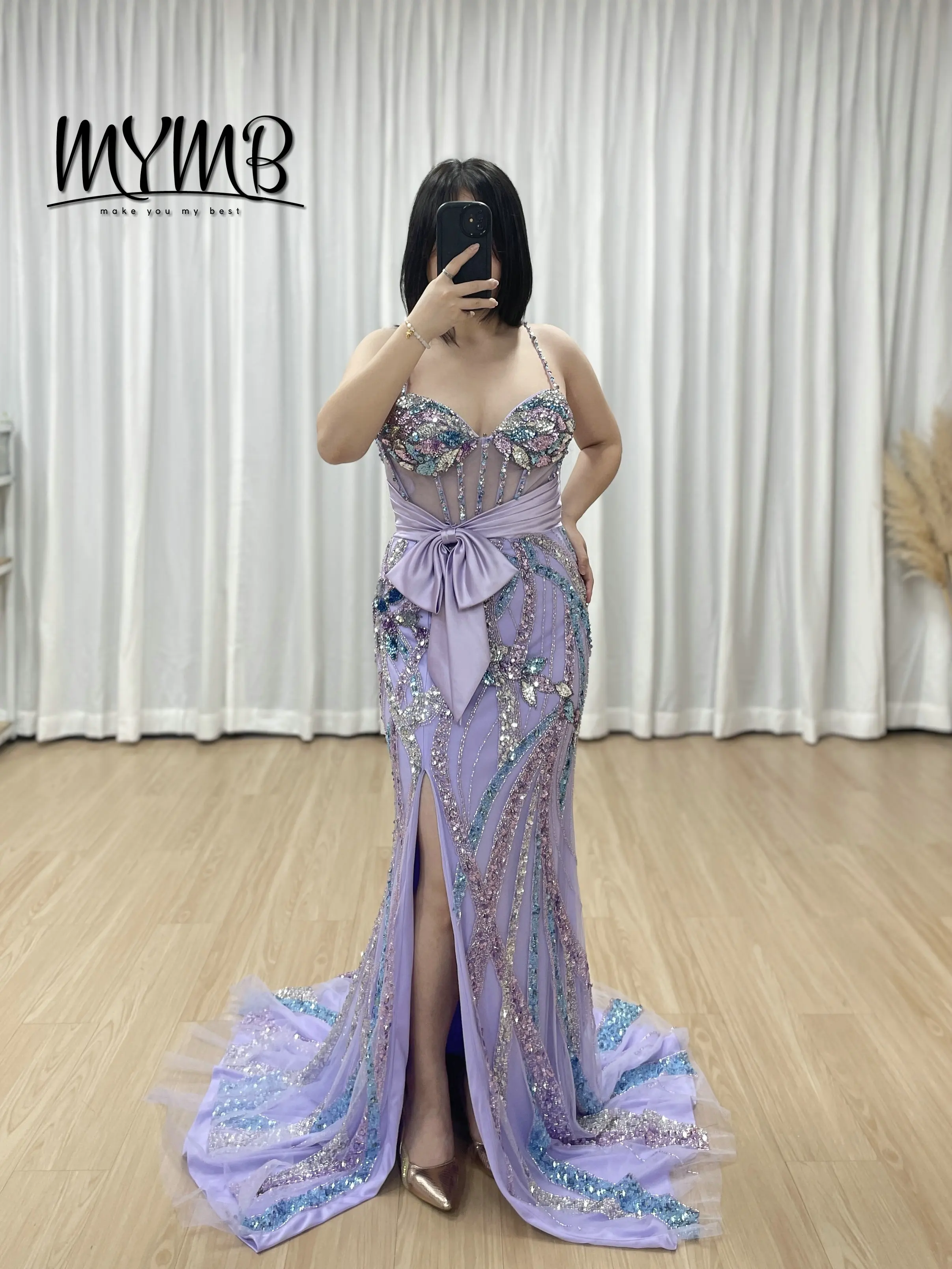 

MYMB Chic Purple Elegant Spaghetti Strap Mermaid Wedding Dress for Bride Party Dress Women Evening Elegance for Wedding MC20112