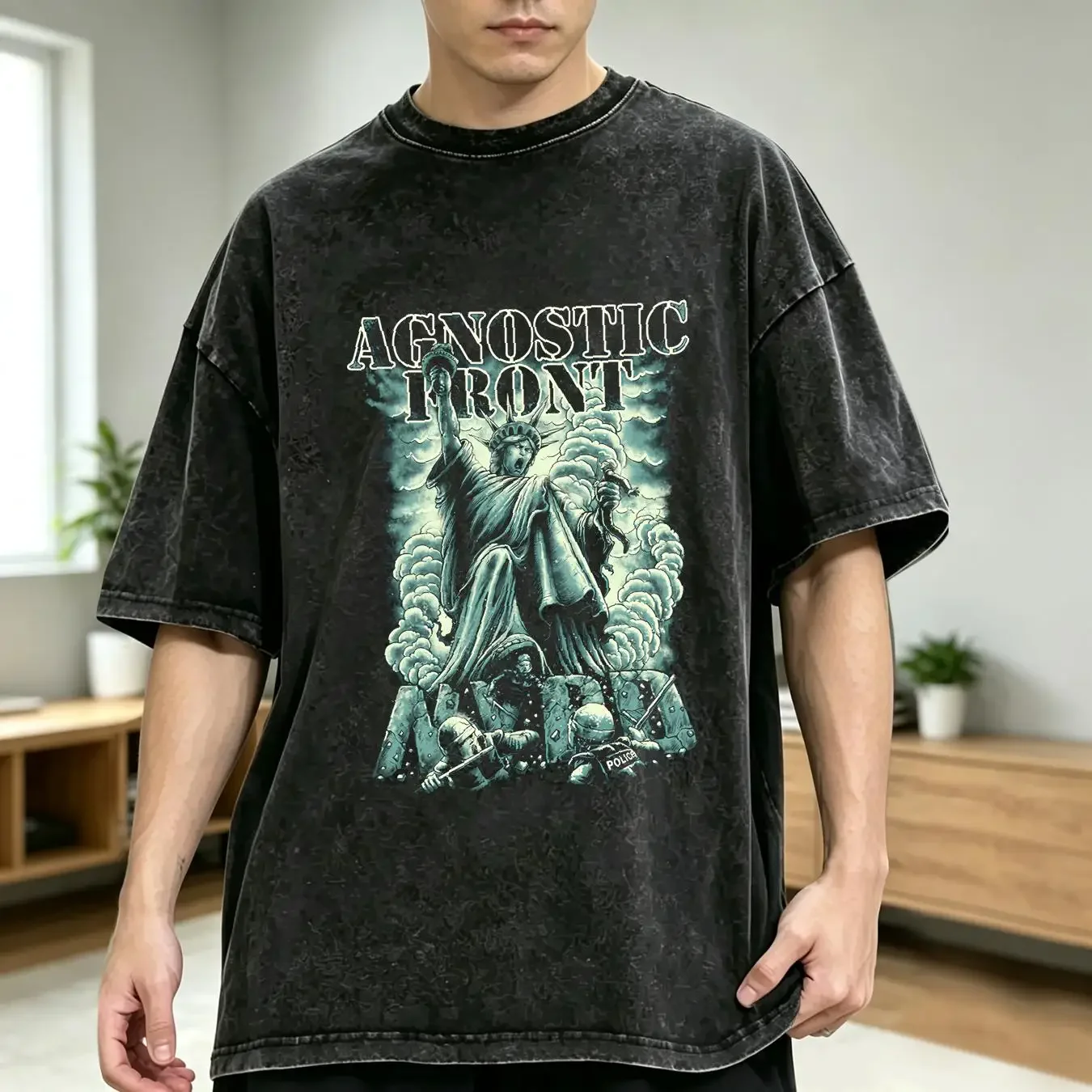 washed T Shirt Agnostic Front Hardcore Punk Band Liberty M L XL 2XL long or short sleeves vintage Washed Soft designer clothes