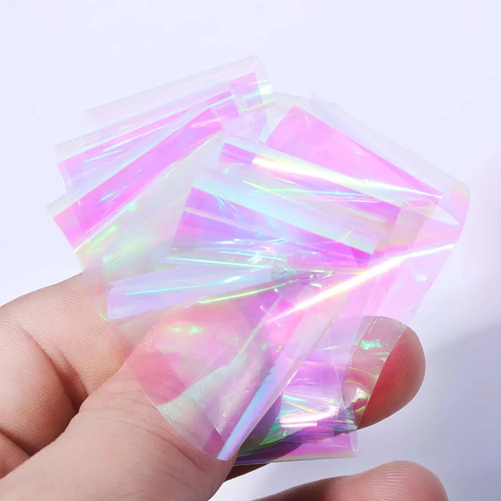 5 colori carta trasferibile specchio glitter decalcomania Aurora fogli di vetro rotto pellicola per unghie pellicola per unghie decorazione artistica cellophane laser