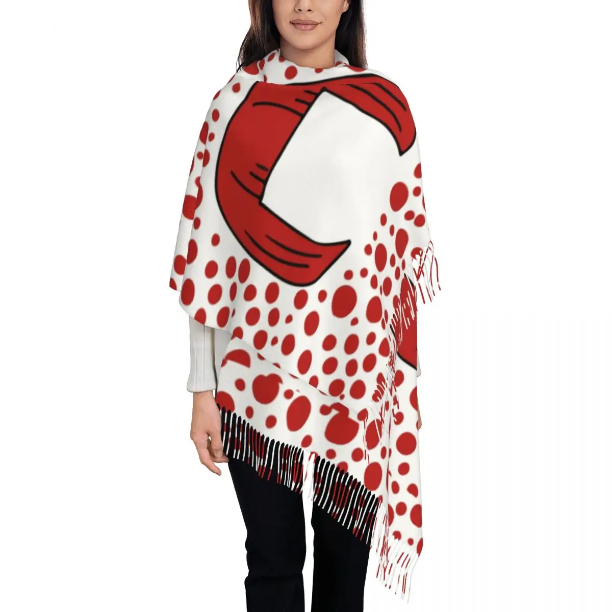 Yayoi Kusama Pumpkin Tassel Scarf Women Soft Aesthetic Polka Shawl Wrap Lady Winter Scarves
