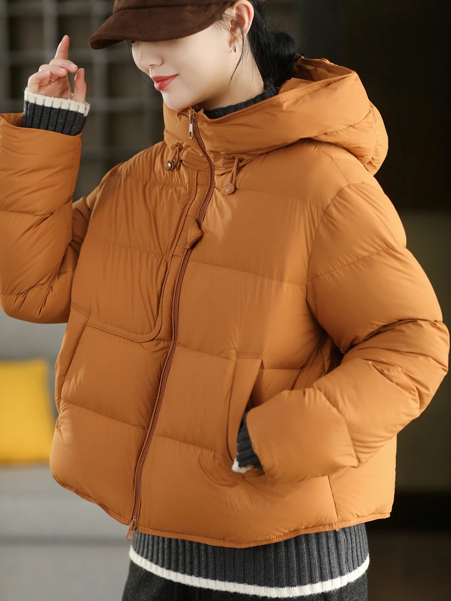 

Утепленная зимняя женская повседневная куртка с капюшоном, белая, с наполнителем из пуха, с регулируемым низом, теплая, укороченная