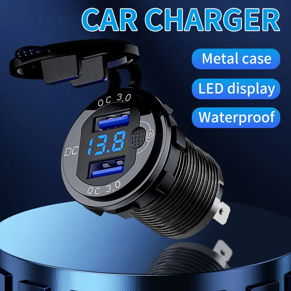 Dual USB Car Charger 3A Fast Charing Waterproof LED Voltmeter QC 3.0 USB Car Phone Chargers For iPhone Huawei Samsung Xiaomi