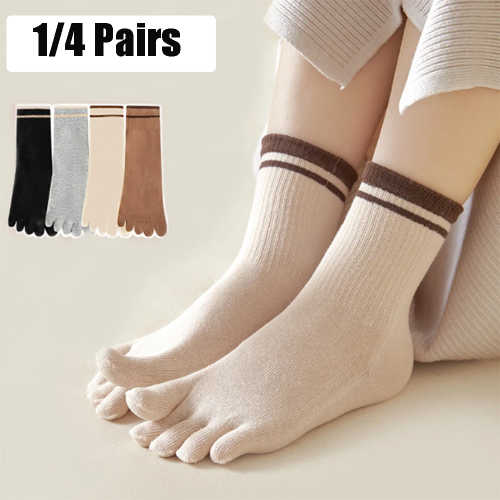 1/4 Paar süße Zehensocken für Damen, Fünf-Finger-Socken, Baumwolle, Sportsocken, Knöchel, niedrig geschnitten, Yoga, separate Finger-Socken