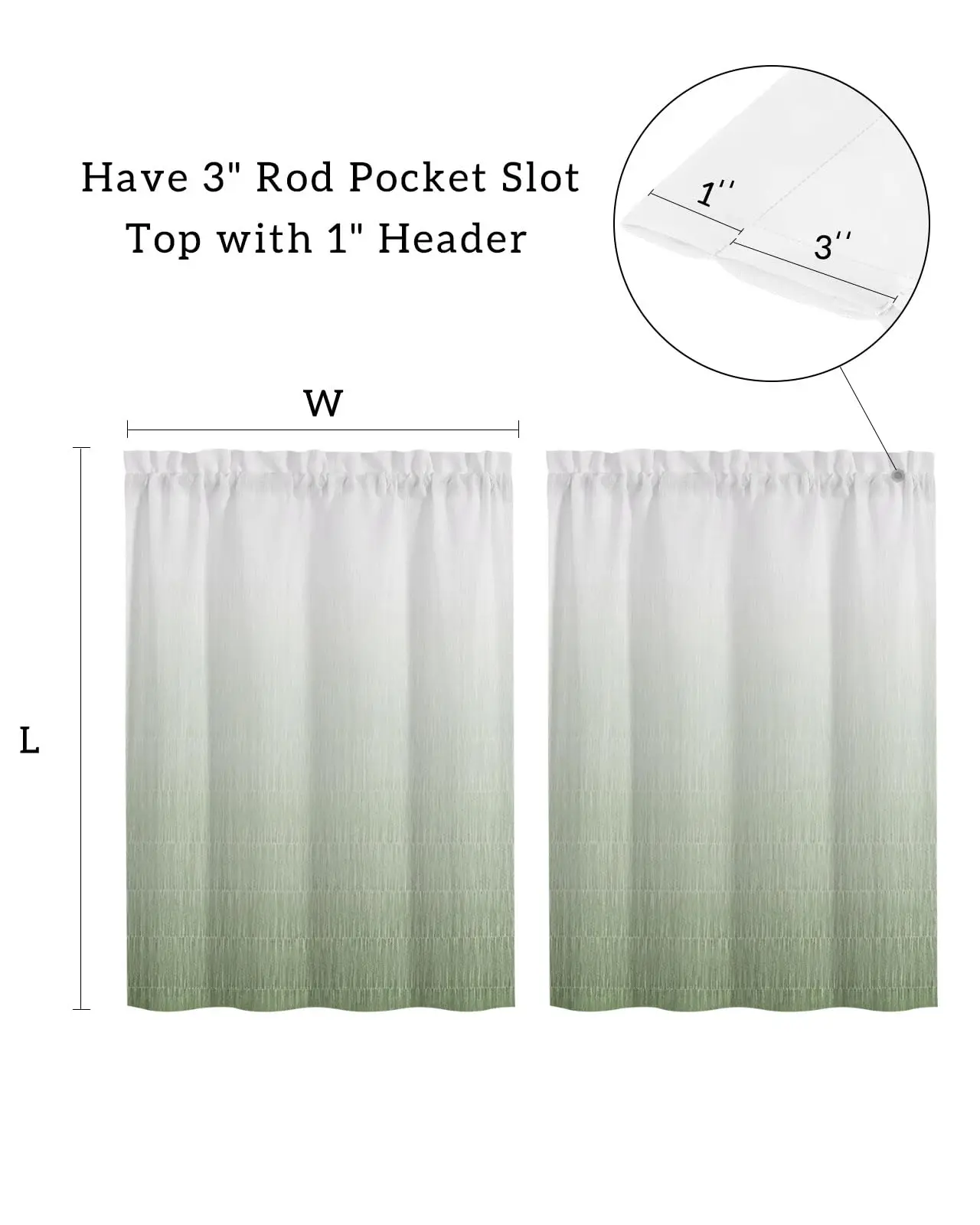 Sage Green Ombre Kitchen Curtains - 45 Inch Length Kitchen Window Curtains Over Sink - Short Blackout Curtains