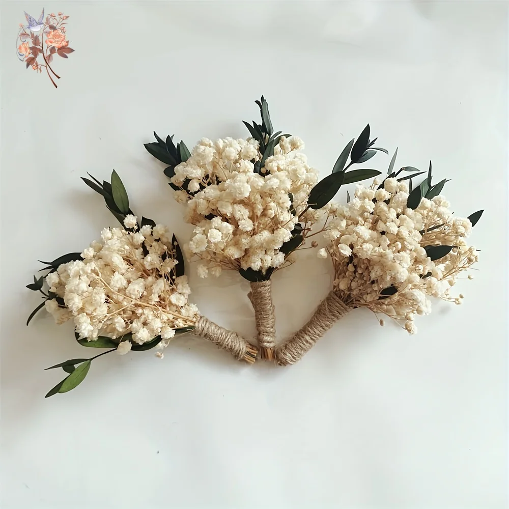 

1/6 Bundles Mini Dried Flowers Bouquet Wedding Baby's Breath Pin-on Corsage for Bridesmaid Groomsman Mix Boutonniere Souvenir