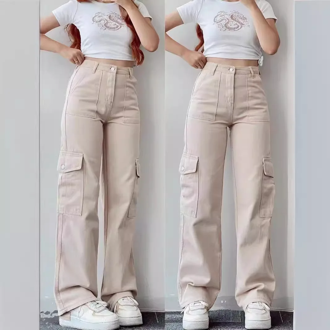 

Women Pants Wide Leg Pants Zipper Fly Slim Fit Flat High Streetwear Pockets Mid Waist Autumn 2024 Ankle Length Solid Color