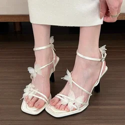 Women's Shoes 2024 Modern Women's Sandals Sweet Party Sandals Women Butterfly Appliques Ankle Buckle Strap High Heel Shoes Women