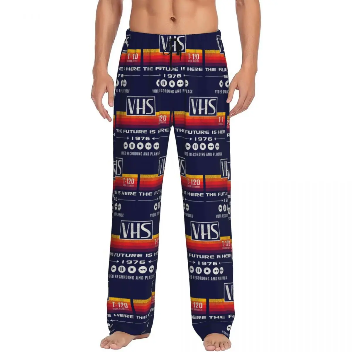 Pantalones de pijama Dks desgastados, diseño personalizado VHS, el futuro está aquí, 1976, ropa de dormir para hombre, pantalones de estar en casa con bolsillos.