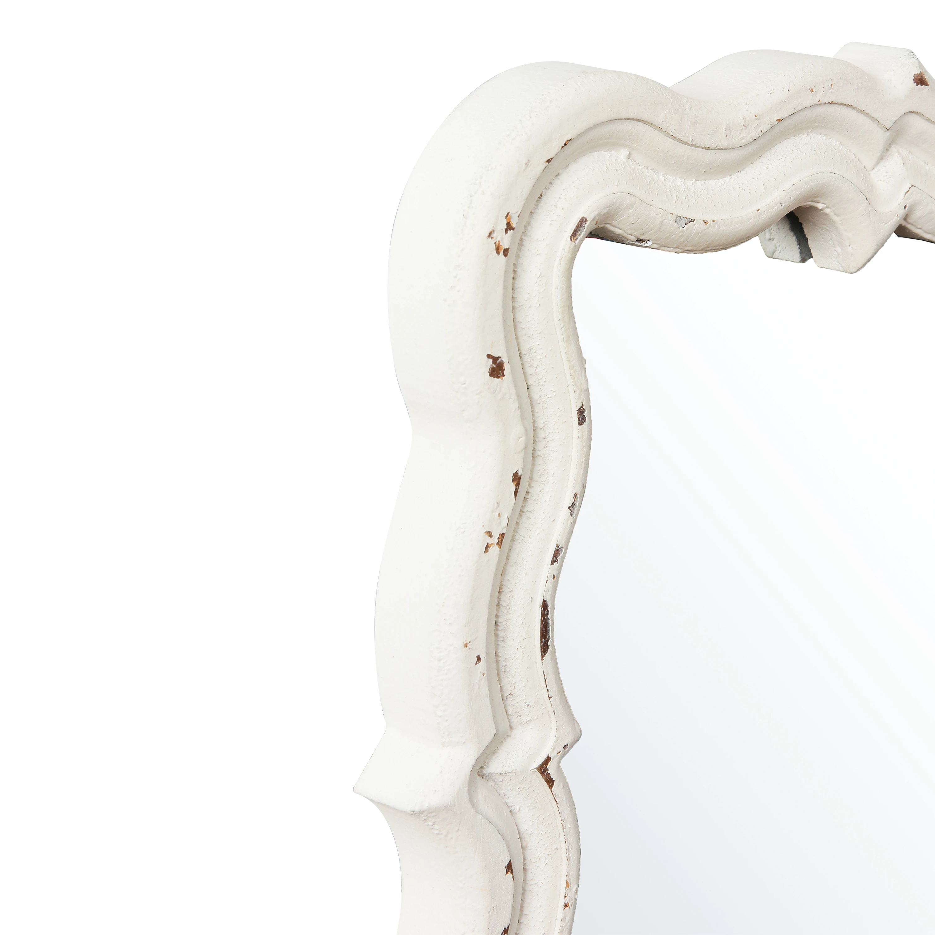 Retro White Wavy Irregular Wooden Wall Mirror Luxury Bedroom Decor Rustic Farmhouse Style Home Mirror