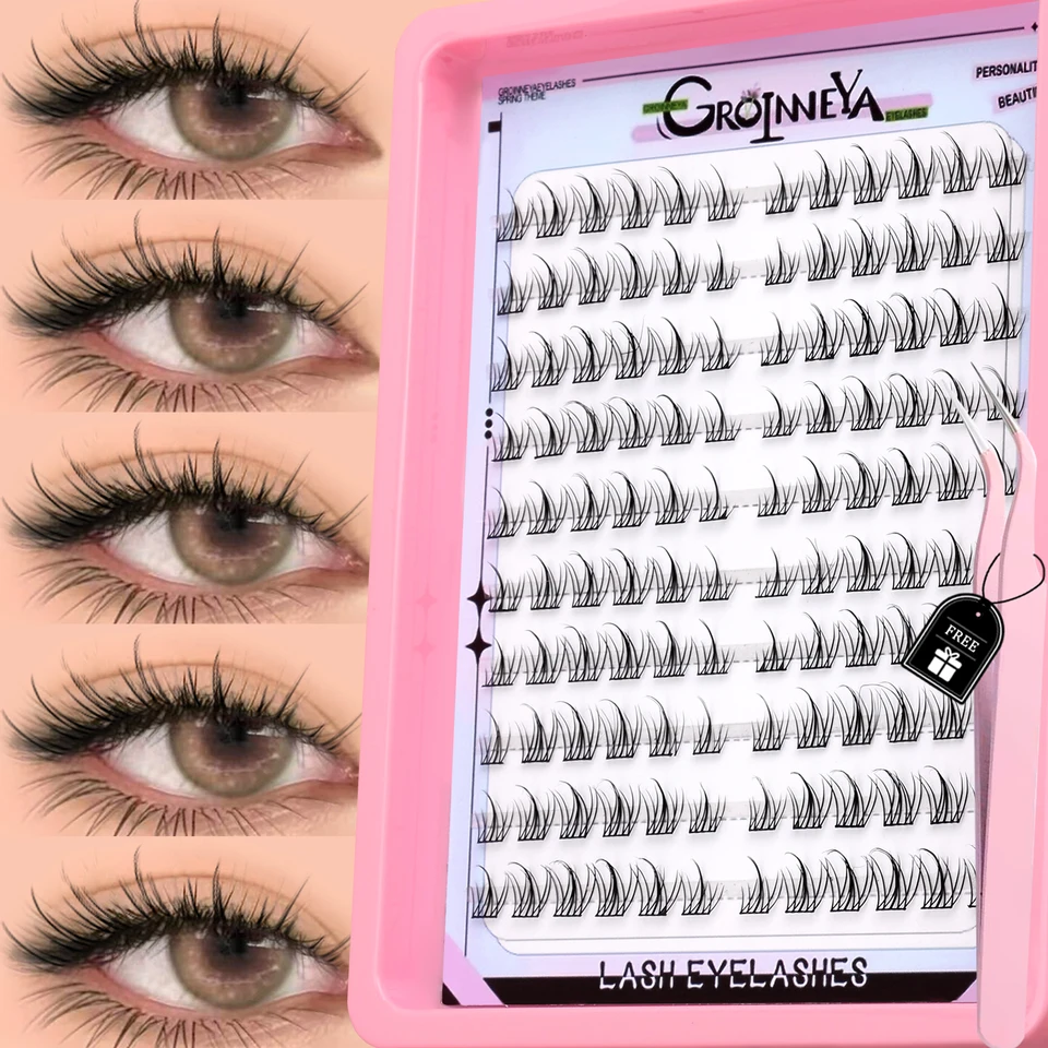 GROINNEYA Pestañas Naturales Clusters Curvatura C Estilo Manga Suaves Cruzadas Delicadas Pestañas Individuales Anime Extensiones de Pestañas Maquillaje de Ojos