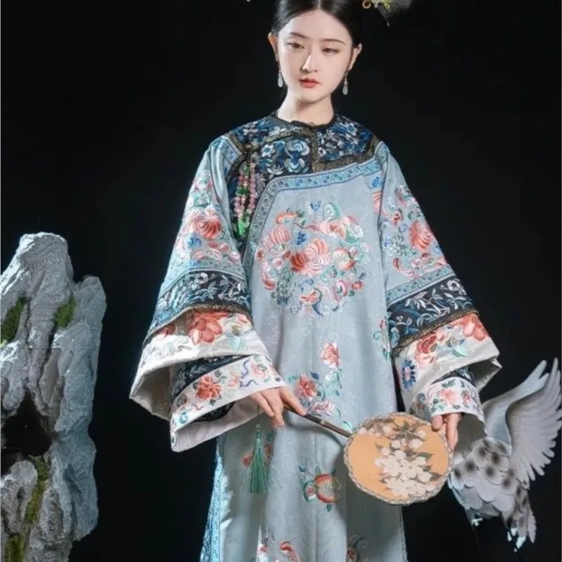 Women's Han Chinese Clothing New Qing Dynasty Imperial Concubine Style Printed Placket Cappa Pluvialis Wear and Women