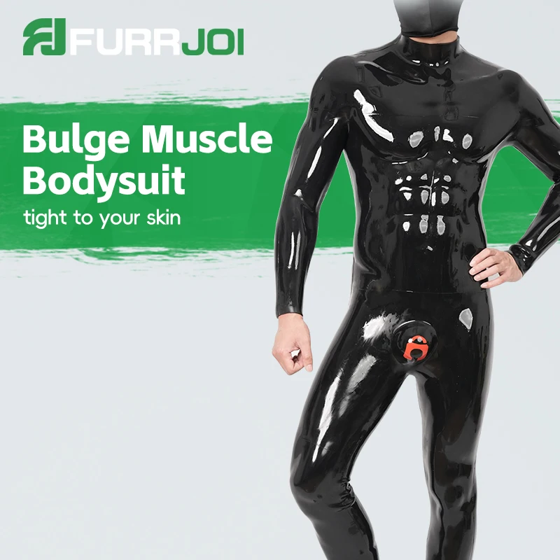 

Furrjoi Silicone Bulge Muscle Bodysuit for Cosplay Custom Latex Furry Fetish Whole Body Suit Shiny Fursuit with Muscle Lines