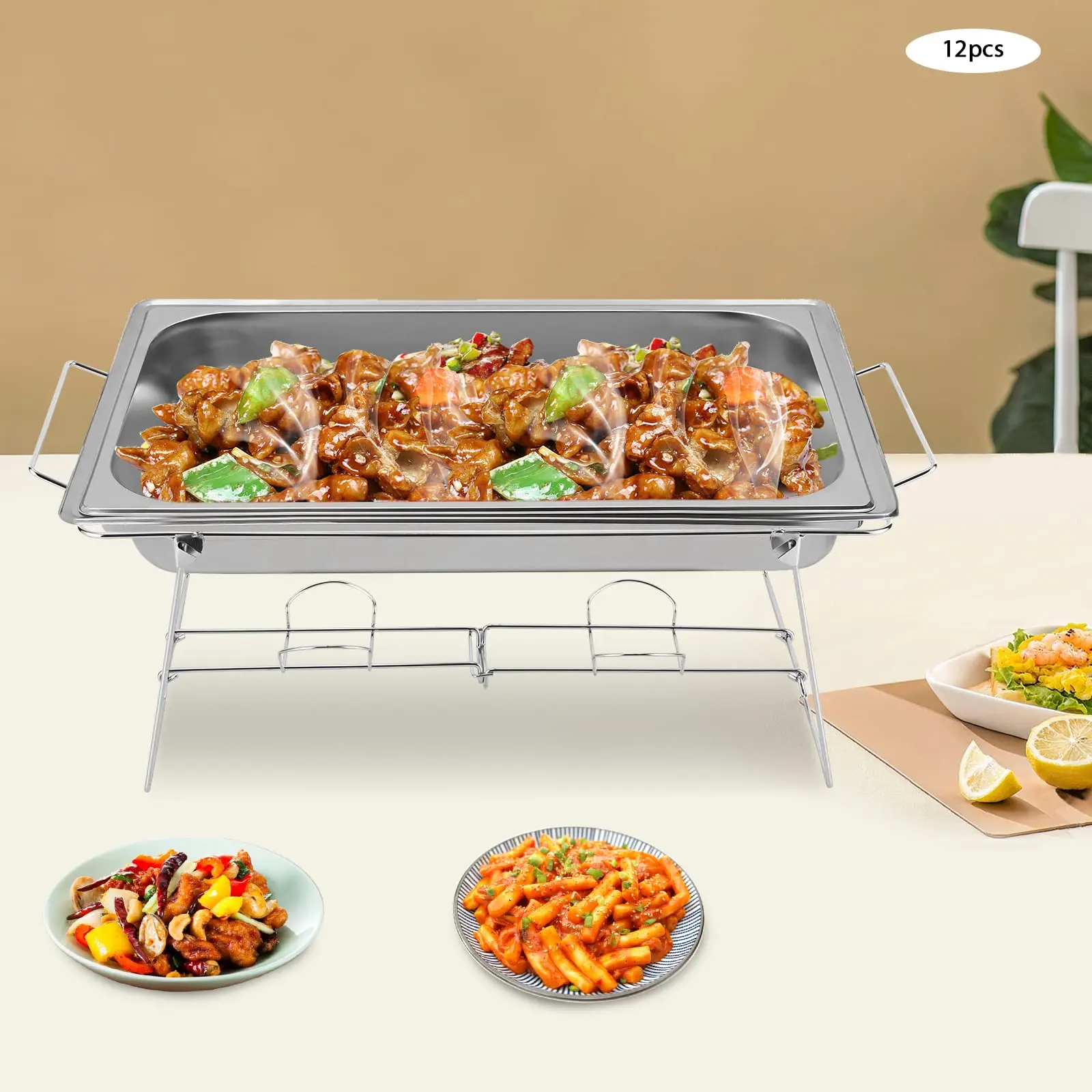 Gdrasuya10 12 قطعة من حامل البوفيه القابل للطي - رف غضب معدني مع حامل إطار سلكي - صواني تقديم وتدفئة الطعام - مستلزمات تقديم الطعام #6