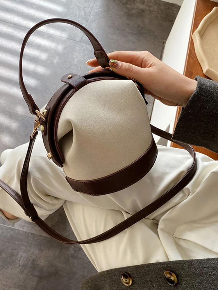 Women Bucket Bags French Style Vintage Trend All-Match Handbag 2022 New Fashion Contrast Color Ladies Shoulder Crossbody Bag