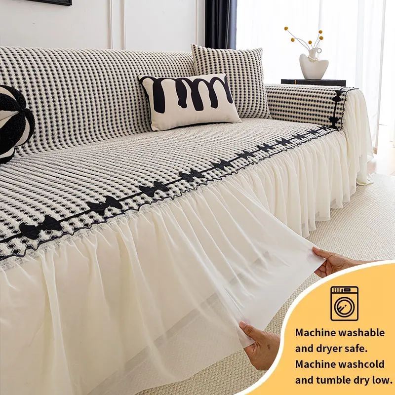 1PC-Rocksaum, Chenille-Sofahandtuch, französisches High-End-Gefühl, ganzjährig universelles, einteiliges, rutschfestes Wohnzimmer-Sofakissen