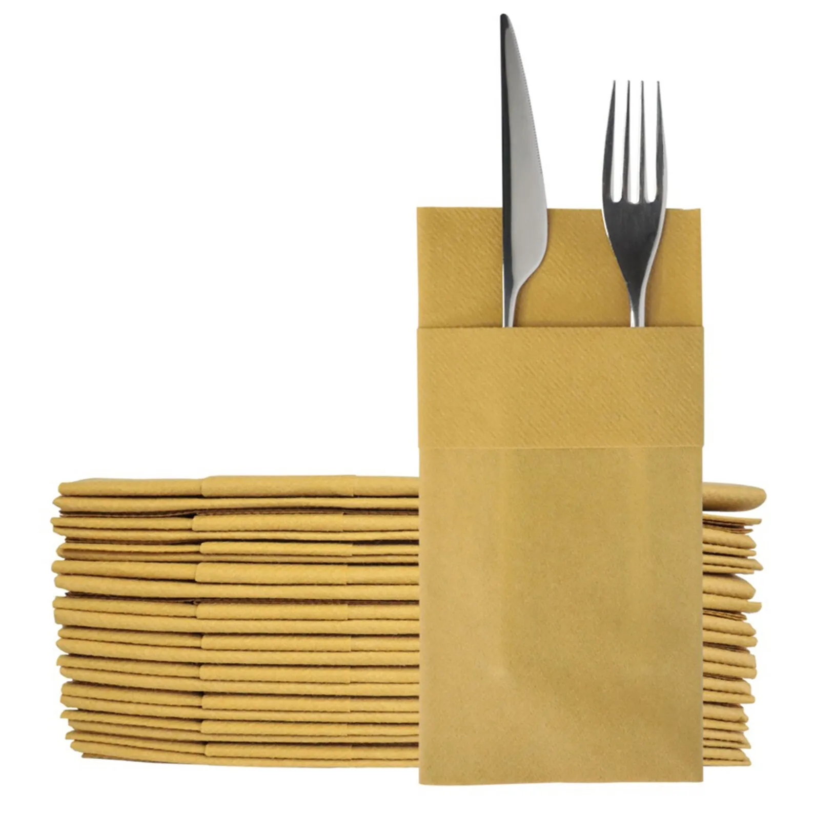 50pcs Gold Airlaid Napkins Linen-Like, Disposable, high absorbent, Soft & Perfect Built-in Flatware Pocket for Weddings or Event