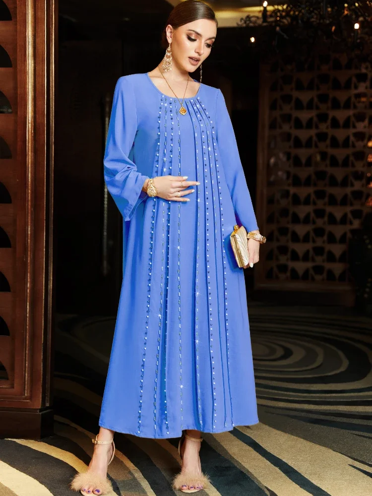 Turkey Eid Party Muslim Women Dress Morocco Abaya Kaftan Evening Dresses Diamond Dubai Ramadan Islam Long Robe Femme Vestidos