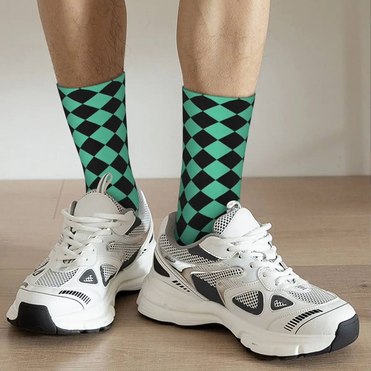 Vintage Tanjirou Kamado Muster Dämonen töter Herren Kompression socken Unisex Street Style nahtlos bedruckte Neuheit Crew Socke