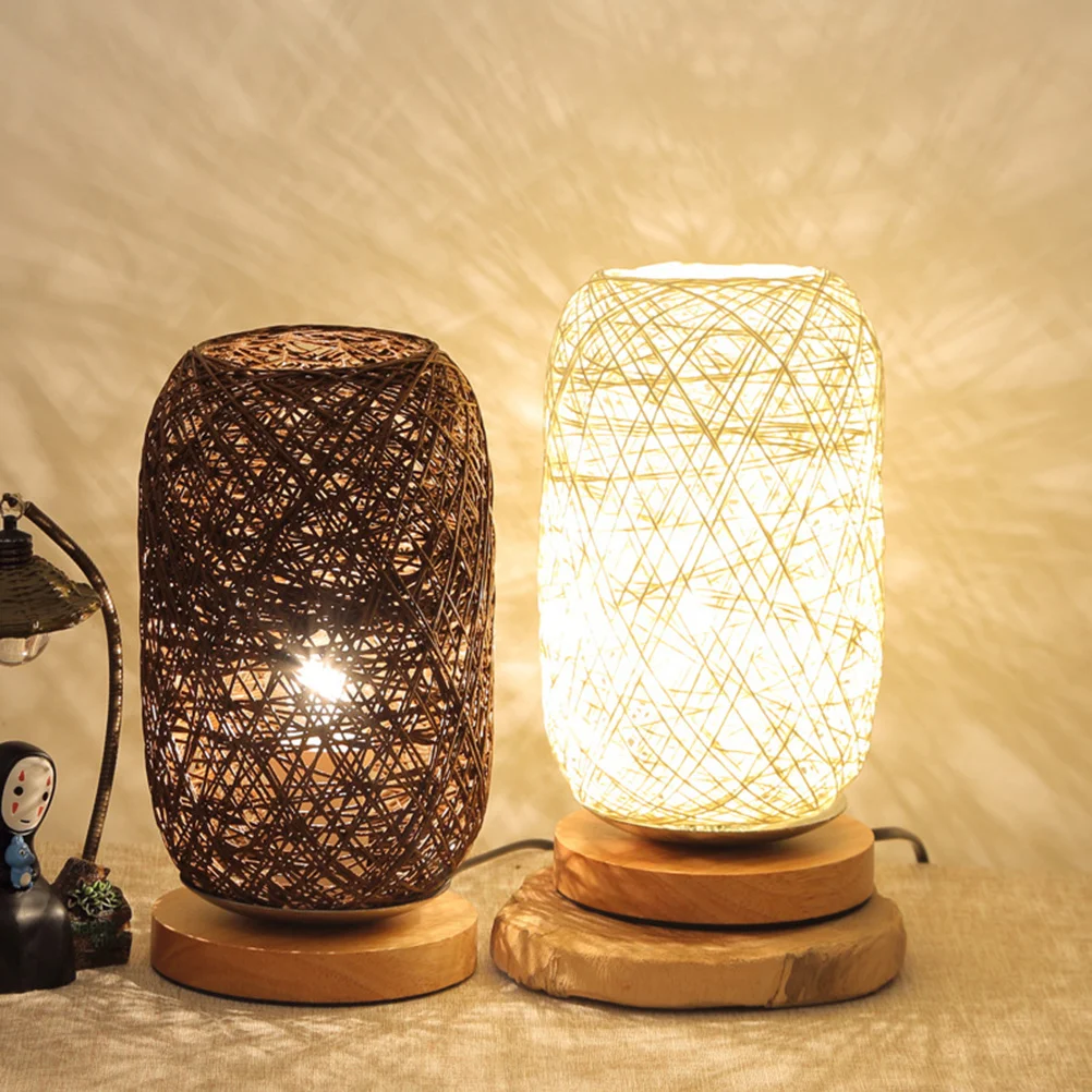 

LED Bedside Lamp Solid Wood Twine Vine Ball Brown Rubber Wood Base Scratch Proof for Home Office Bedroom Desk Table Lamp