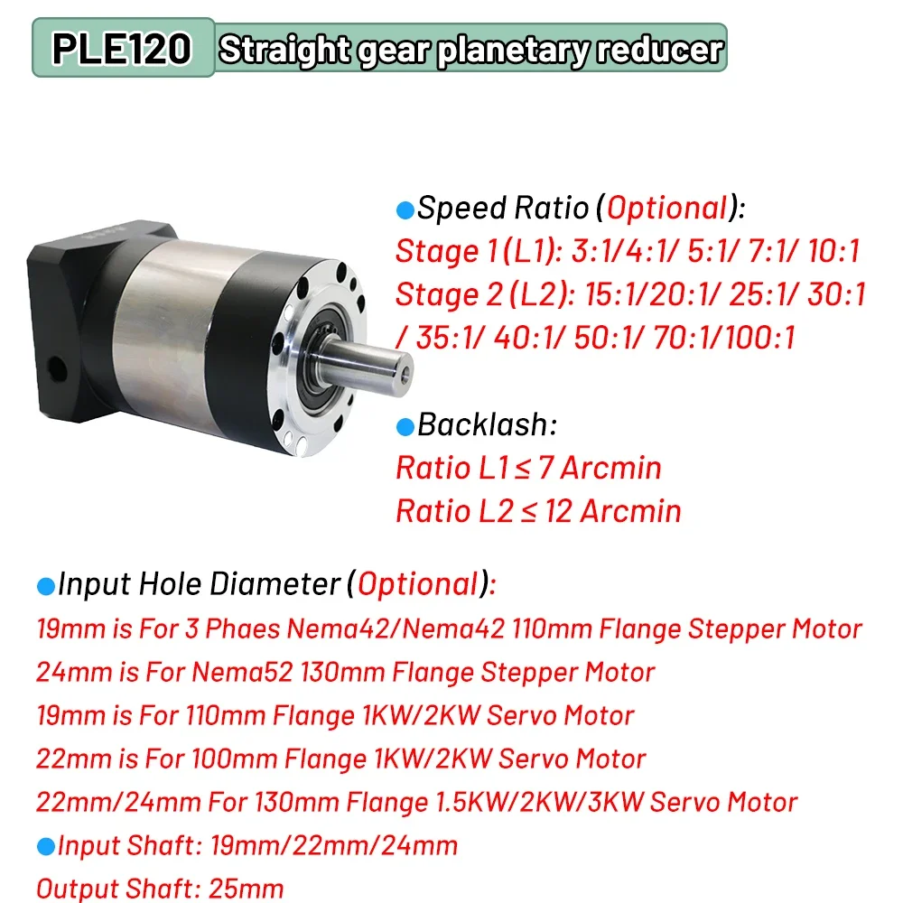YUNDUAN przekładnia planetarna z okrągłym kołnierzem Step-down 100/110/130/180mm reduktor silnika dla 3-fazowego serwomechanizmu Nema42/52 krokowego 1/1,5/2/3KW