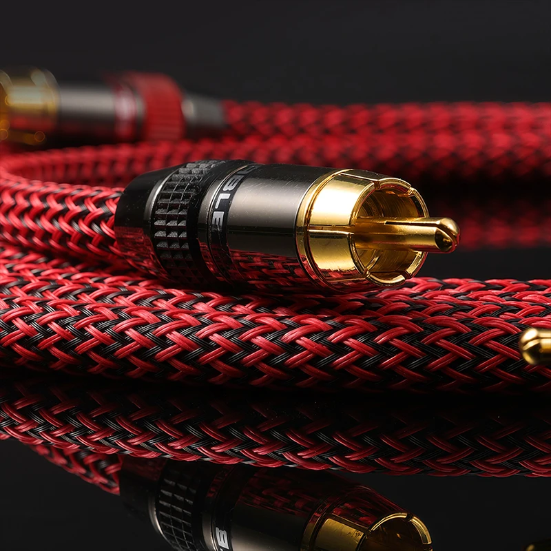 QINCROWN 1 Pair 2‑RCA to 2‑RCA Hi‑Fi Stereo Cable, 6N OFC Male‑to‑Male, Gold‑Plated Plugs, for Amplifier, TV, Car Audio.