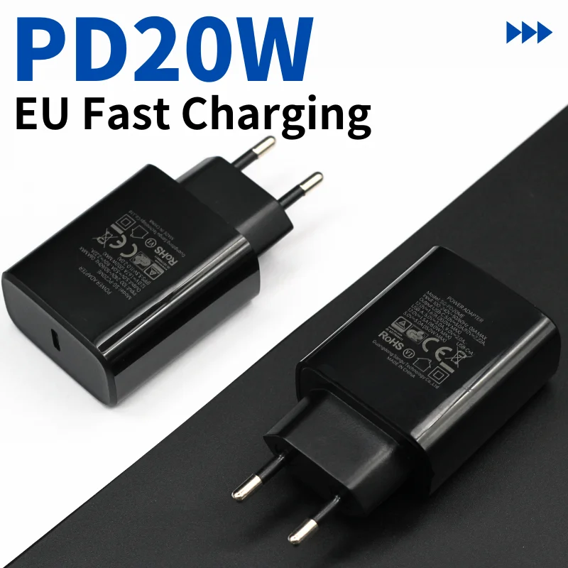 شاحن سريع PD20W شاحن سفر قياسي للاتحاد الأوروبي لأوروبا يدعم فرنسا وهولندا الدنمارك اليونان من النوع c متعدد الوظائف