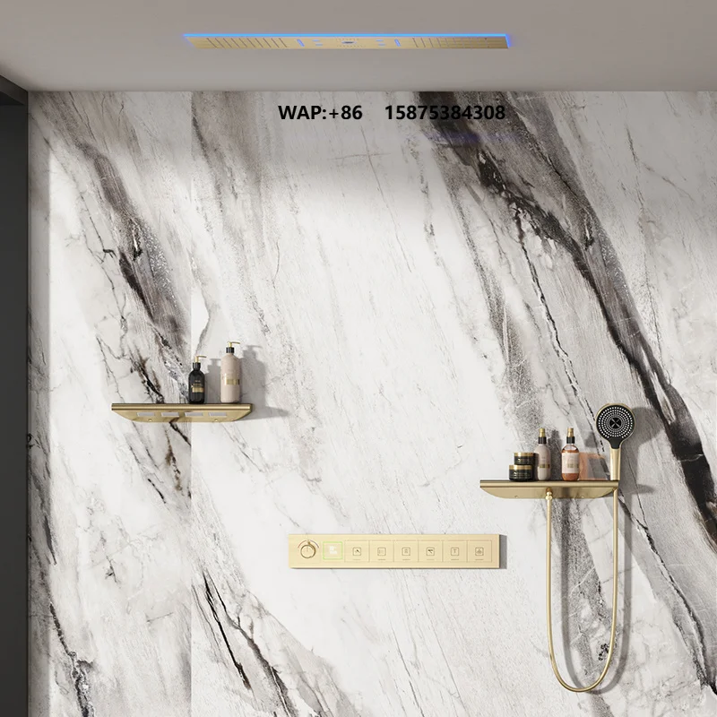 Luxury Rain Shower Set Factory Price Wall Mounted Brass Bathroom Jets Gold Black Finish Brushed Rainfall Waterfall Design