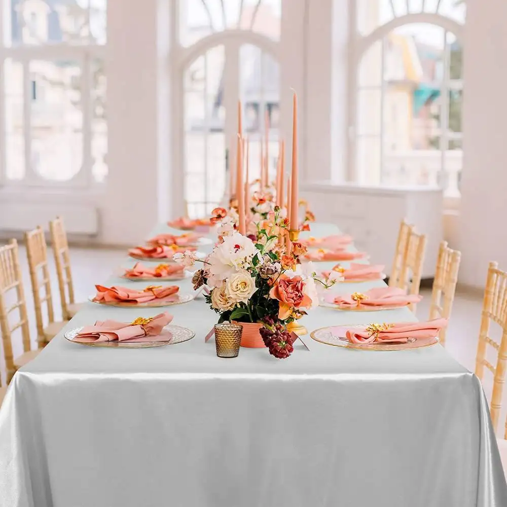 Polyester Satin Tablecloth Smooth Fabric Rectangular Wedding Banquet Catering Table Decor High Density Serging Durable Covers