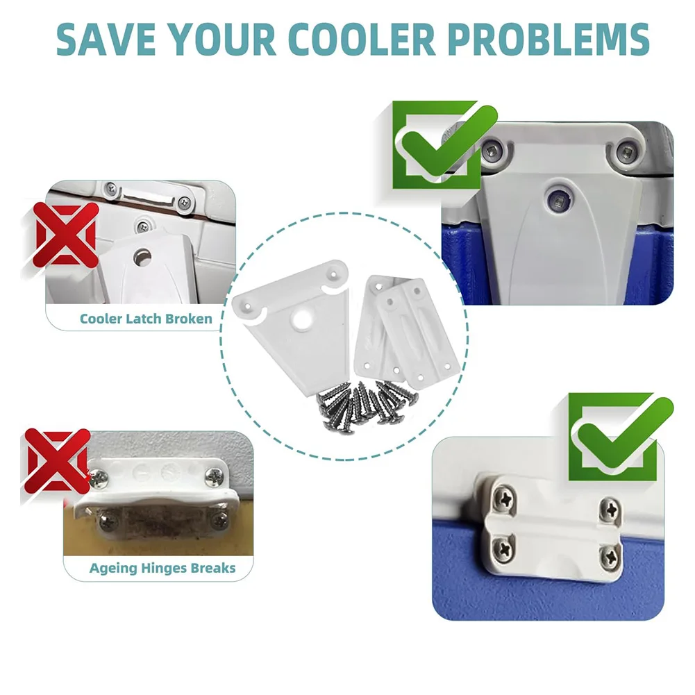 White Plastic Cooler Hinge Latch Set For Igloo 50-165 Quart Ice Chest Repair Kit With 4 Hinges 2 Latches And Mounting Screws