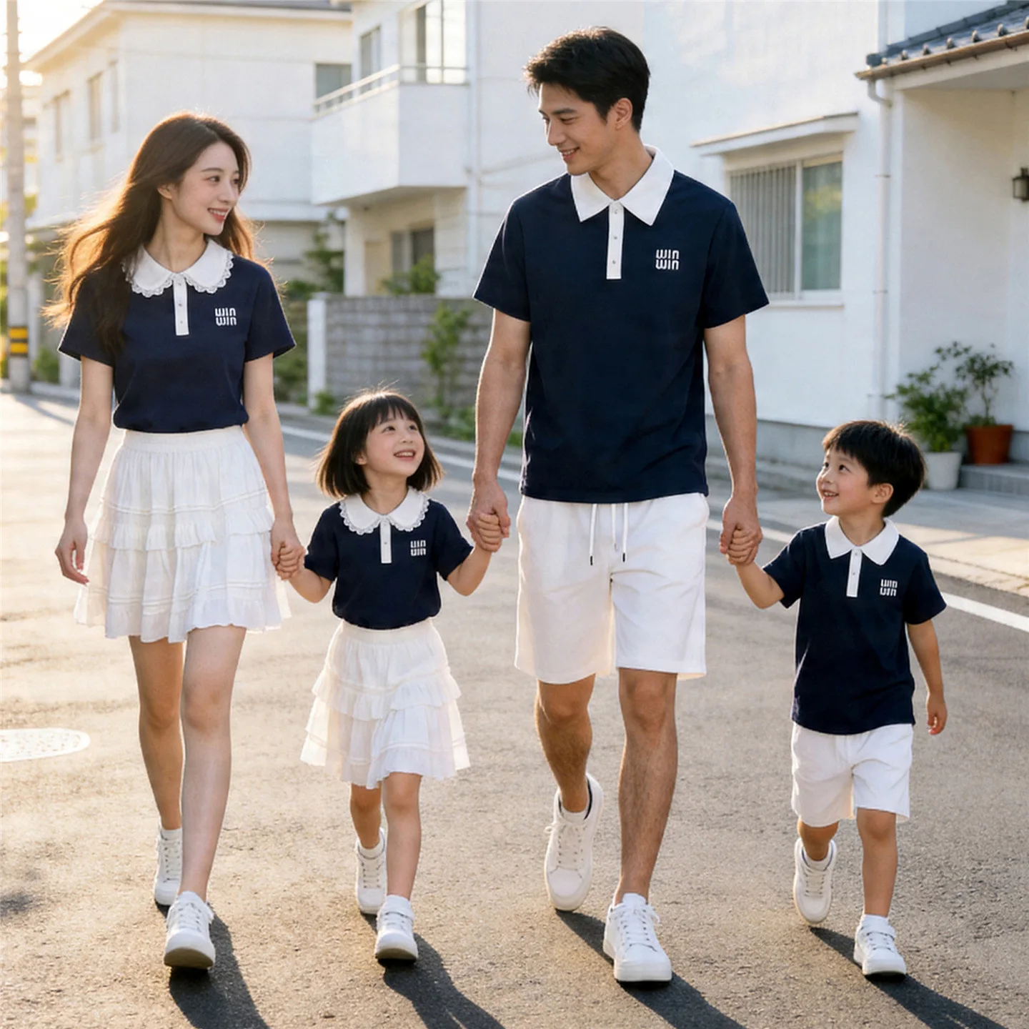 2026 Summer Family Matching Polo Shirt Set 3-4PCS Short Sleeve Outfits School Uniform Style Family Look for Kids & Adults