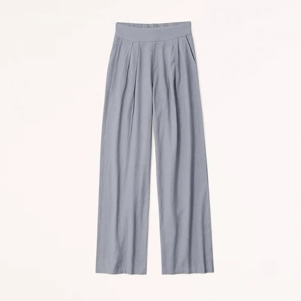 Pantalones holgados de pierna ancha para mujer, pantalones elegantes de cintura alta con bolsillos, pantalones casuales de Color sólido para uso diario