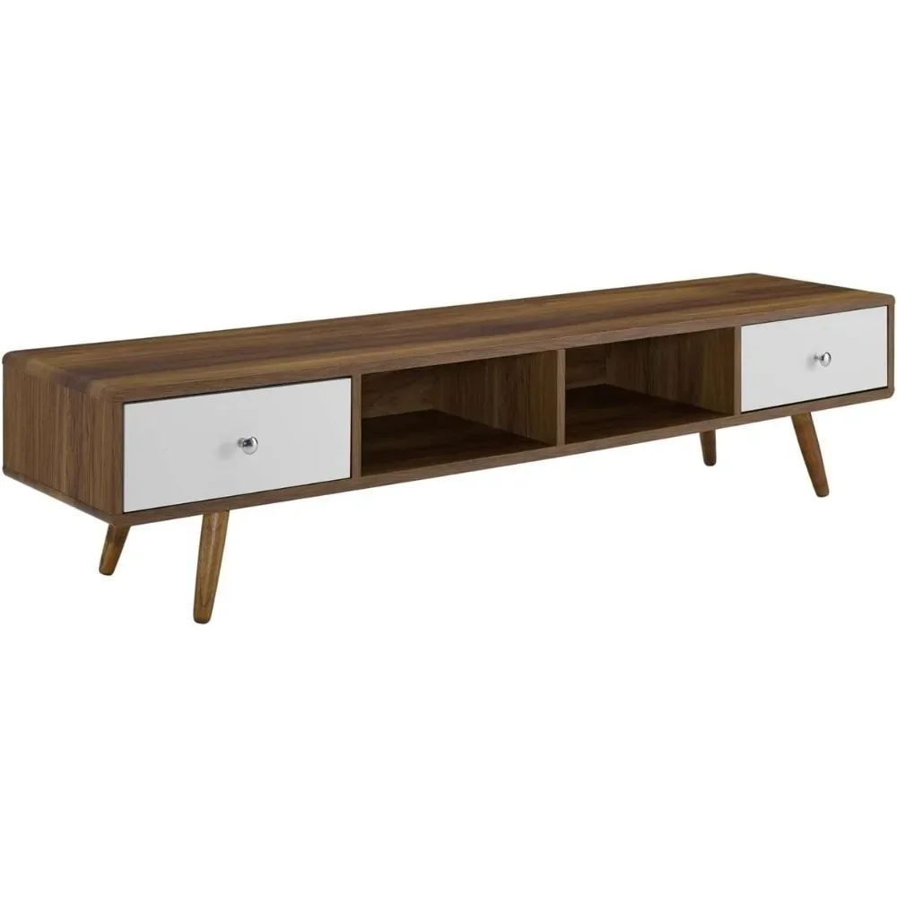 Media Console Wood TV Stand, 70 Inch, Walnut White