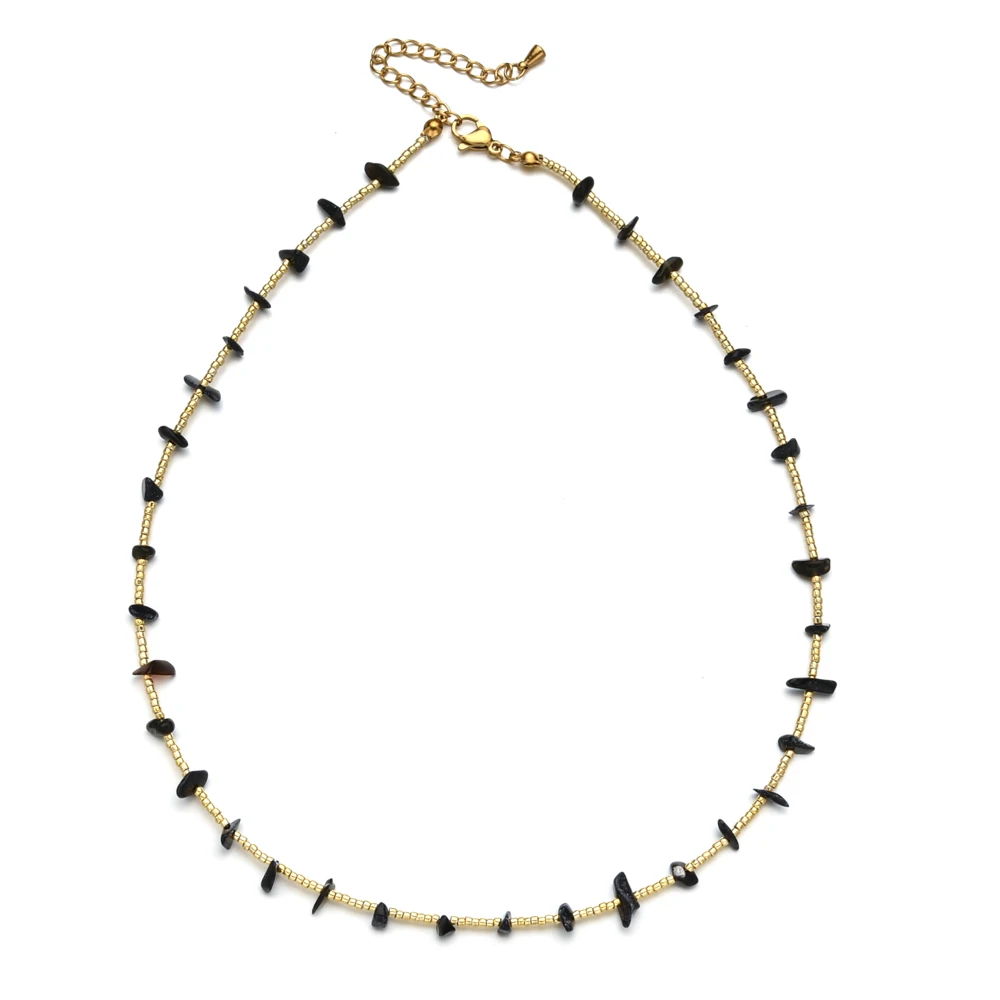 ZMZY Bohemian Thin Green Gravel Quartz Natural Stone Necklace Women\'s Fashion Necklace Jewelry collares Womens Beach Jewelry