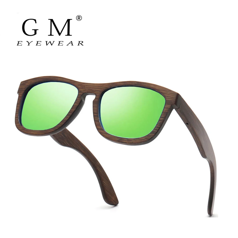 GM natural bamboo and wood sunglasses manual polarizer coated lens Bamboo wiredrawing brown glasses gift box 3842