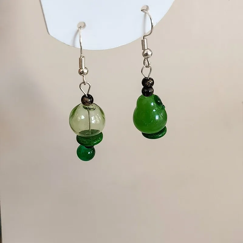 

Unique Asymmetric Fruit Earring Green Pear Design Cute Earrings Creative Glass Ball Lemon Earrings Women Fashion Fruit Jewelry