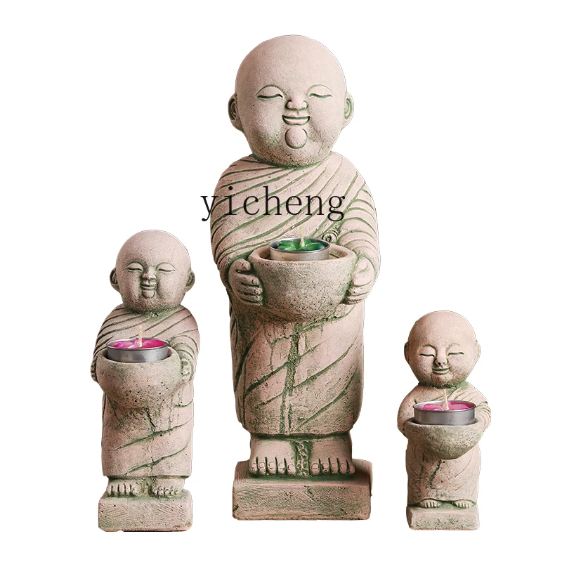 

YY Living Room Wine Cabinet Samanera Decoration Hall Altar Buddha Niche Decoration Monk Candlestick