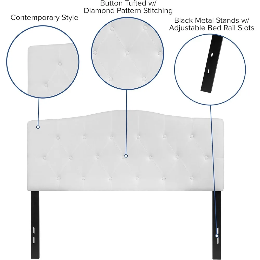 EMMA + OLIVER لوح رأسي منجد بالحجم الكامل من قماش أبيض