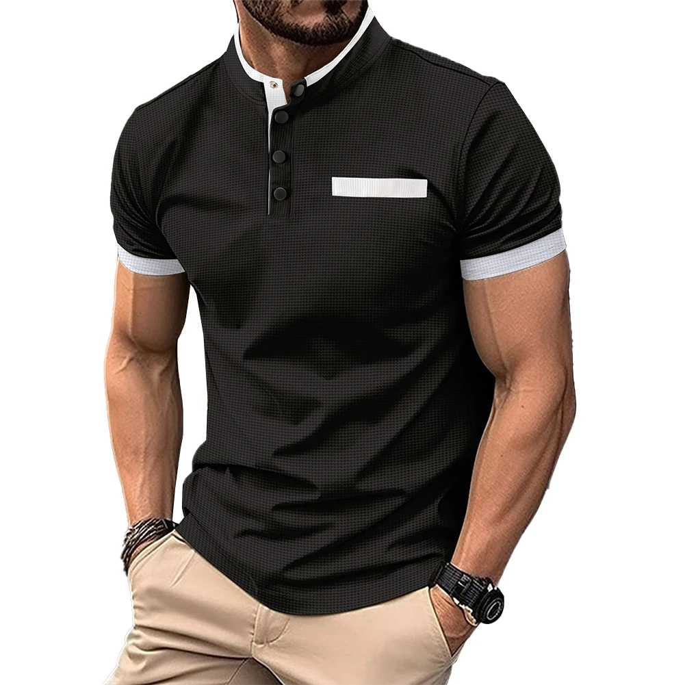 Hot New Stylish Comfy Fashion Tee Top Blouse Pullover Button Casual Chest Pocket Fitness Mens Muscle Slim V-Neck