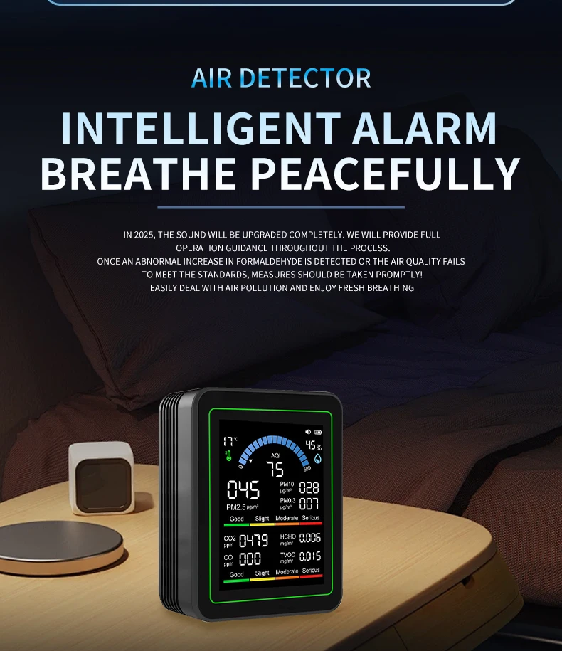home Newly upgraded 10-in-1 air detector with 24-hour battery life PM2.5 formaldehyde TVOC temperature and humidity CO2 detector