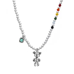 New Arrival Lovely Little Bear Colorful Bead Thai Silver Ladies Necklace Jewelry For Women Birthday Gifts