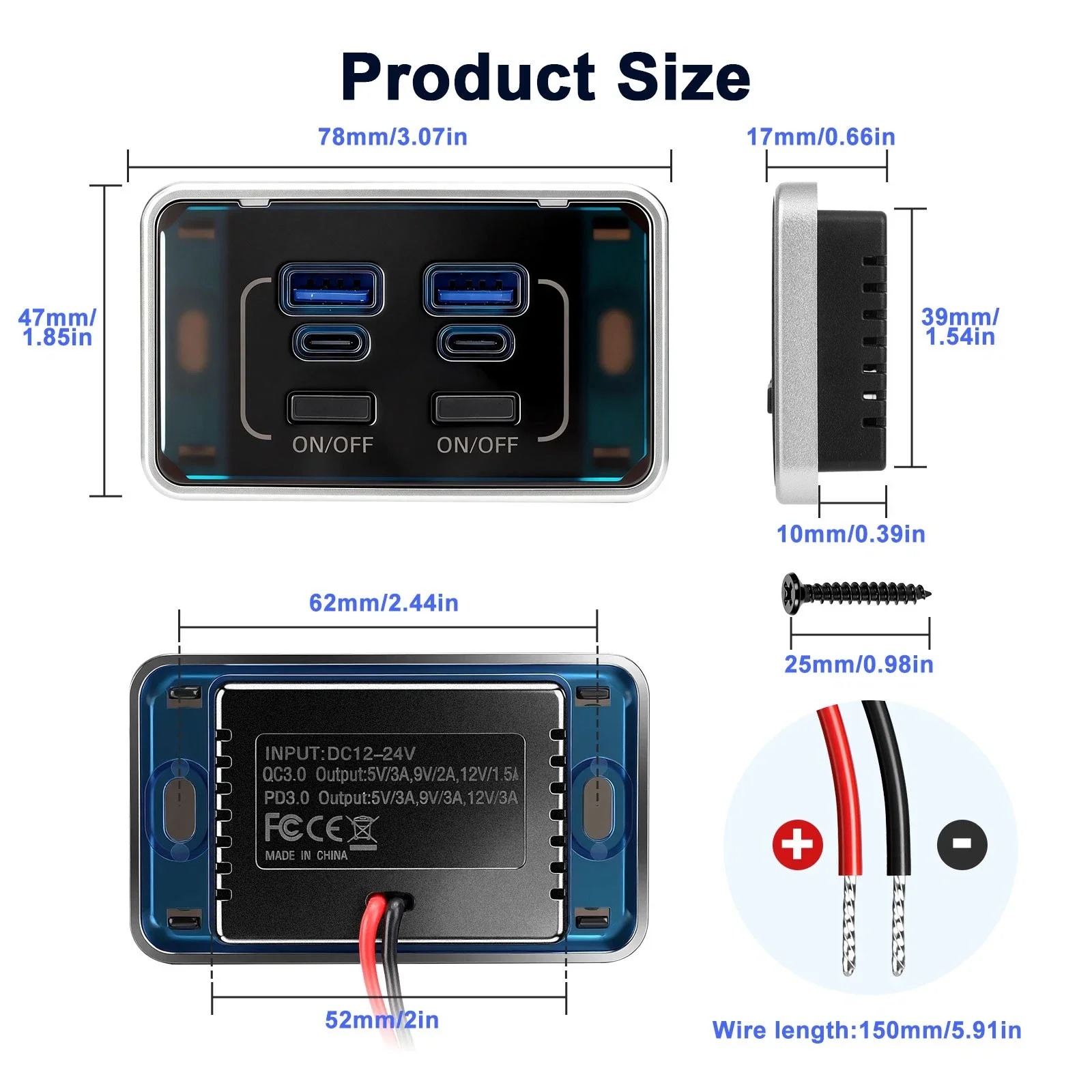 Car Usb Charging Socket Dual Pd 4 Port Usb Charger Socket Panel Mount Usb Charger Flush Mount Pd Qc3.0 Charging Outlet For Golf