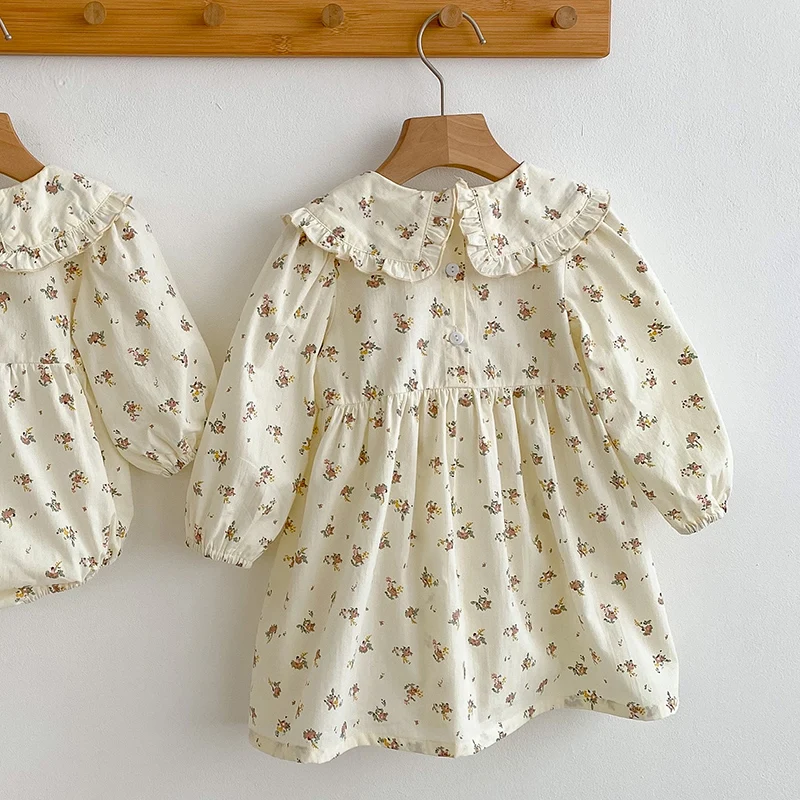 Children Clothes Dress Autumn Kids Baby Girls Dress Ruffled Collar Sweet Flower Printing Princess Dress Casual Baby Girls Dress