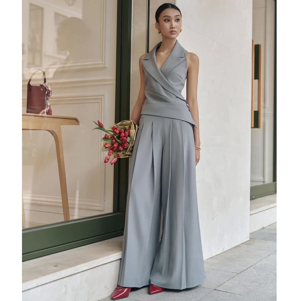 Tesco 2 Piece Women's Suit Peaked Lapel Vest and Pants Customized Fashion Casual Suit Set Women Office Wear Wedding Guest Outfit