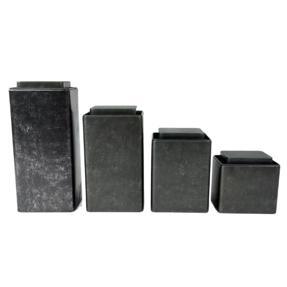 Retro Design Tea Cans Frosted Surface Fine Sand Texture Metal Cans Tinplate Material Square Shape Iron Boxes Food Storage