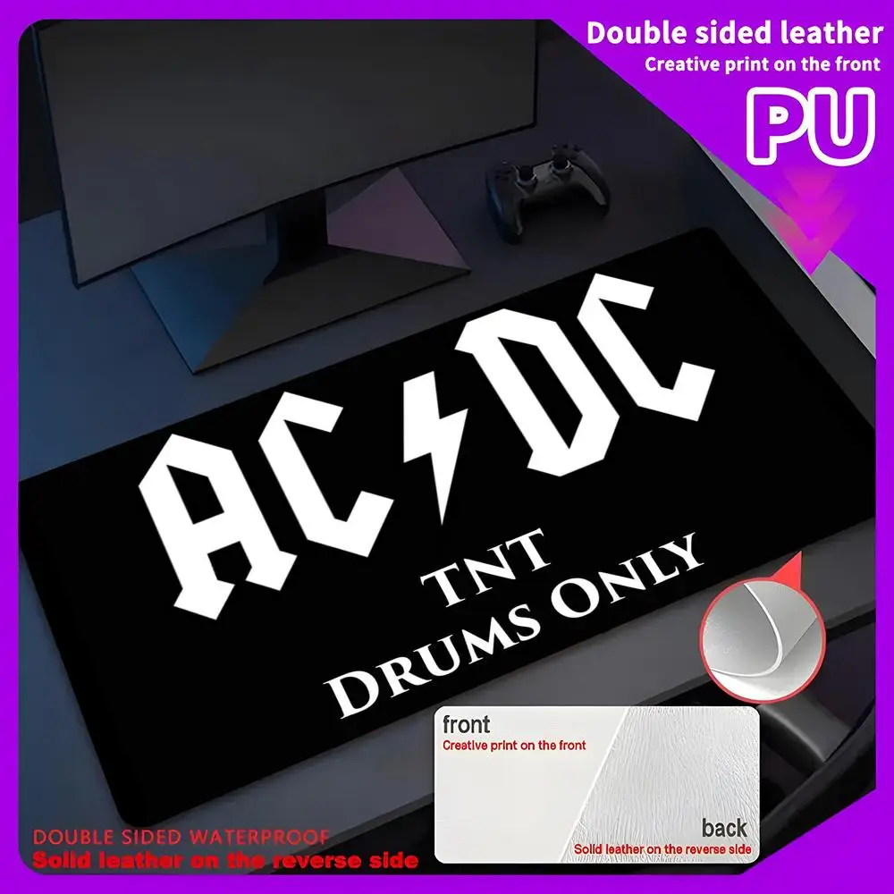 AC∕DC Band Mouse Pad PU Leather Desk Protector Mat Large Size serene Office Waterproof 80x40cm XXL Desktop Mouse Mat