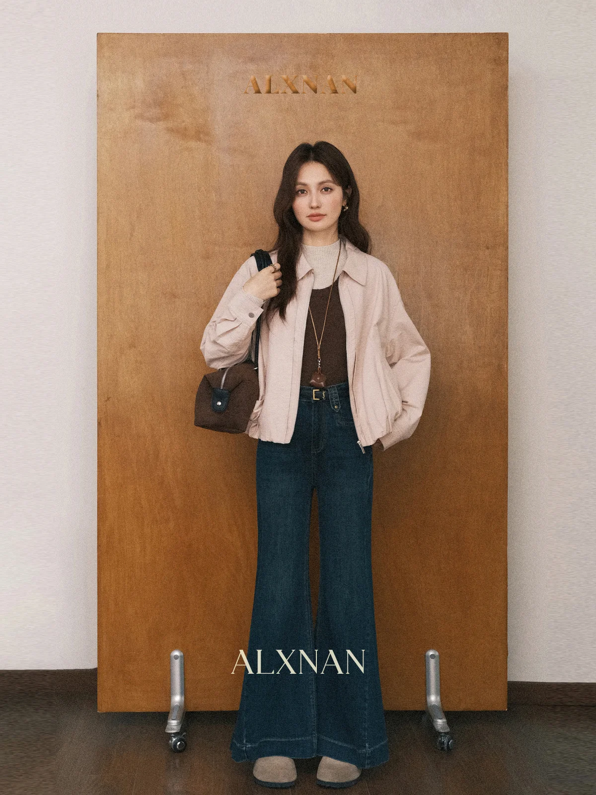 

ALXNAN Blue Vintage Wide-leg Jeans Women High-waist Straight Cotton Baggy Pants Trend 2025 New Autumn Casual Denim Jeans L57589