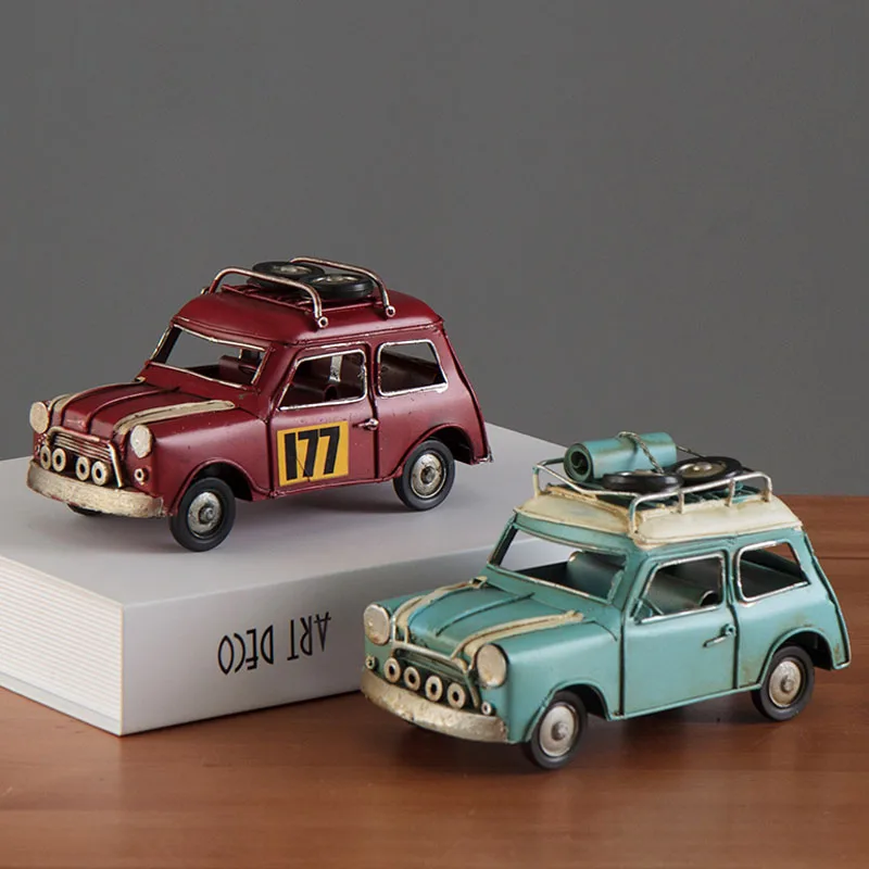 Vintage Metal Car Decoration Ornaments Iron Mini Bus Figurines Kids Birthday Gifts Home Decoratios Accessories Crafts