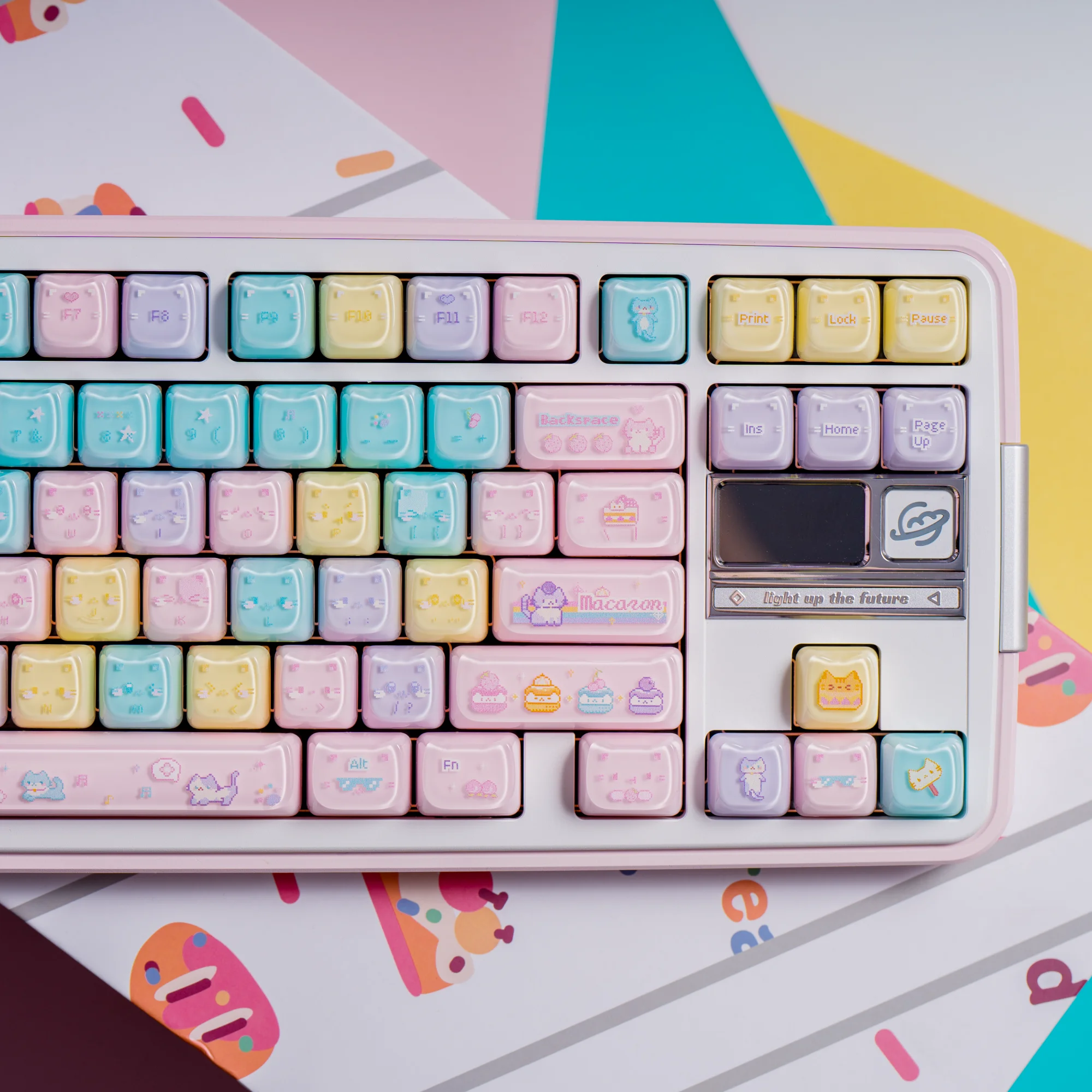 Macaron Colorful Cat's Ears Theme Keycaps Set PC MAO Profile Cross Switch Transmission Custom Original Handmade Game Accessories