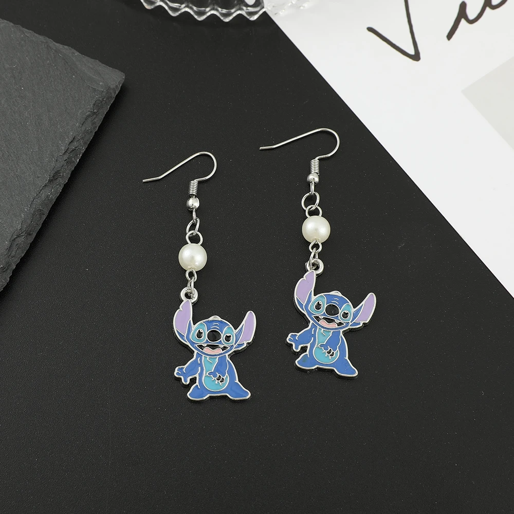 Disney Cartoon Stitch and Angel Couple Drop Earrings Women Cute Figure Pendant Earrings Fashion Jewelry Party Accessories Gift